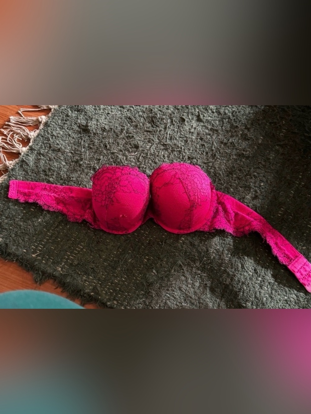 La Senza pink heavy push up strapless lace bra size 34B